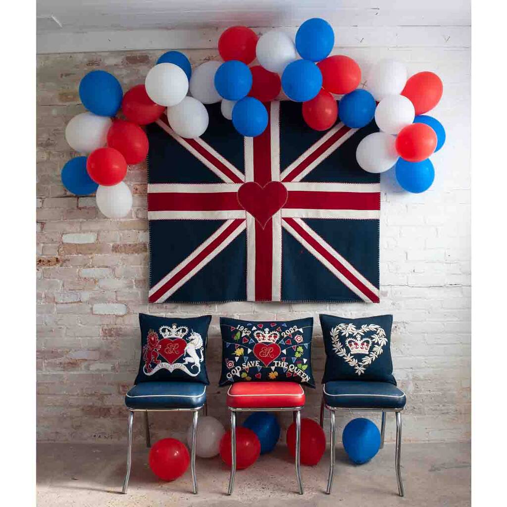 Navy Jubilee Street Party Cushion With Hand Embroidery, 1 of 3