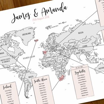 Personalised World Map Wedding Table Plan, 2 of 7