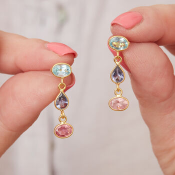 Multicoloured Tourmaline Gold Plated Silver Studs, 2 of 9