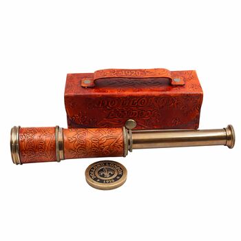 Brass Marine Dollond London Telescope With Leather Case, 7 of 8