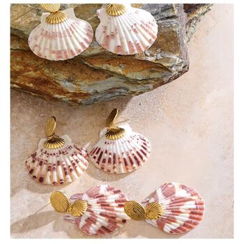 Monaco D'or Gold Pink Fushcia Shell Ombré V Gala Drop Earrings, 2 of 3