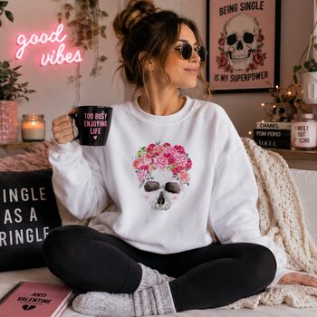 Gothic Floral Skull Sweatshirt, 2 of 7