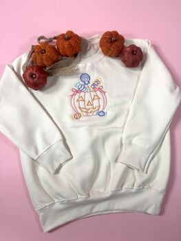 Trick Or Treat Pumpkin Embroidered Sweatshirt, 2 of 5