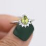 Genuine Pear Cut Peridot Crown Ring In Sterling Silver, thumbnail 8 of 12