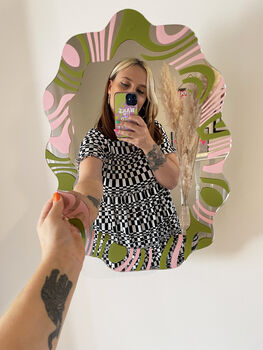 Swirly Mirror Olive And Pastel Pink, 6 of 6