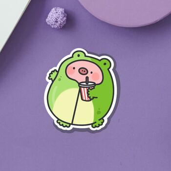Cute Pig Wearing Frog Outfit Vinyl Sticker, 7 of 8