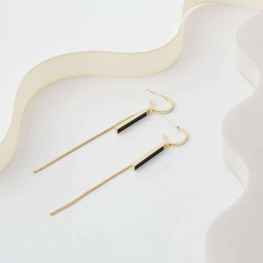 Black Pendant Long Chain Drop Earrings By Brand X