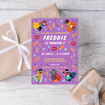 Digital Editable Superheroes Kids Birthday Party Invitation Template, 5 of 9