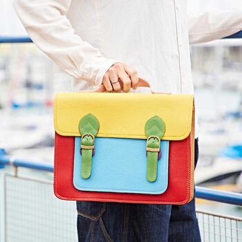 Multicoloured Recycled Leather Satchel, 9 of 11