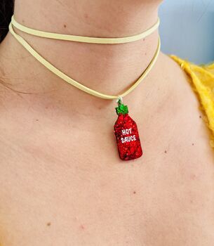 Hot Sauce Glitter Charm Necklace / Foodie Gift / Spicy Statement Jewellery / Fun Accessories, 8 of 9
