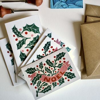 Luxury Linocut Holly Greeting Cards Set Of Six, 9 of 10