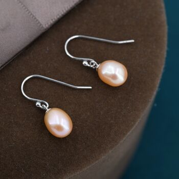 Sterling Silver Freshwater Pearl Huggie Drop Hook Earrings, 8 of 12