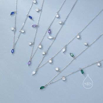 Sterling Silver Marquise And Round Cz Dangle Necklace, 6 of 12