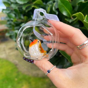 Handmade Open Glass Bauble With Robin, 3 of 4