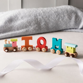 Engraved Christening Wooden Name Train Set, 2 of 12