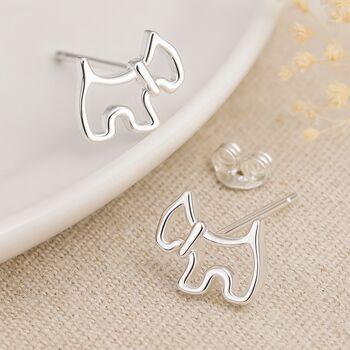 Sterling Silver Dog Outline Stud Earrings, 3 of 8
