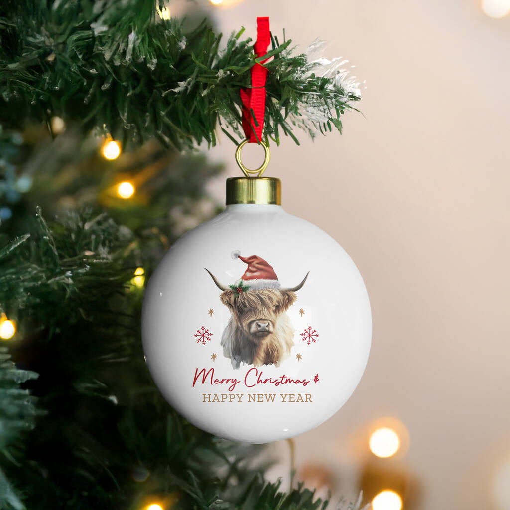 Personalised Highland Cow Christmas Bauble, 1 of 5