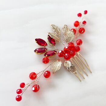 Gold Leaf And Red Crystal Hair Comb, 4 of 4