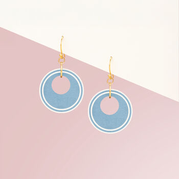 Blue And Cream Circular Earrings • Gold Plated Sterling Silver Hooks, 5 of 9