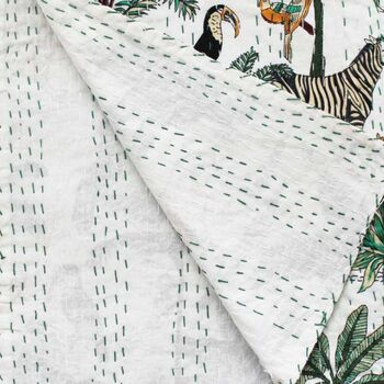 Cream Safari Print Kantha Throw, 3 of 6