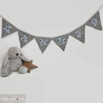 Bunting Grey And White Personalised Baby Room Decor, 8 of 11