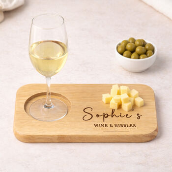 Wine And Nibbles Personalised Wooden Drinks Tray, 3 of 4