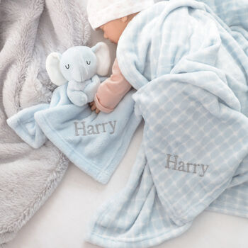Personalised Blue Elephant Comforter And Blanket Set, 4 of 8