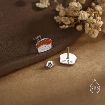 Salmon Sushi Stud Earrings In Sterling Silver, 4 of 11