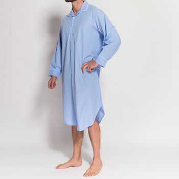 Men's Crisp Blue And White Striped Nightshirt, 3 of 4