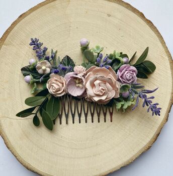 Blush And Lilac Flower Hair Comb, 2 of 3