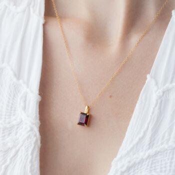 Garnet Emerald Cut Pendant Necklace In Sterling Silver And Gold, 5 of 11