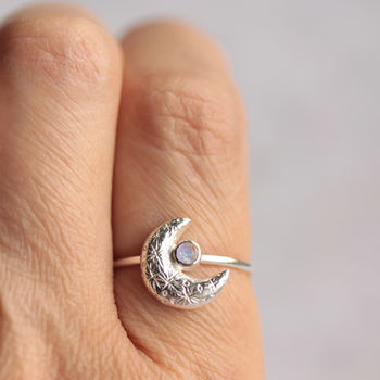 Crescent Moon Silver Moonstone Ring, 4 of 9