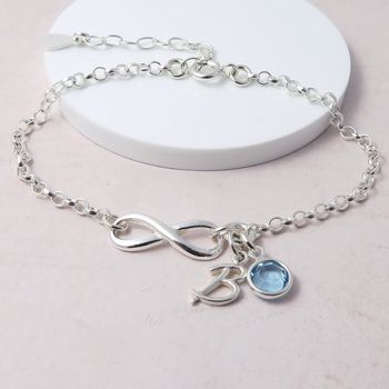 Personalised 925 Silver Birthstone Infinity Bracelet, 2 of 3