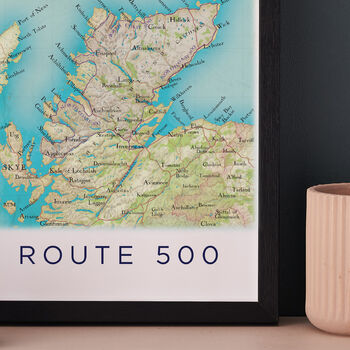 Framed And Personalised Route 500 Scotland Map Print, 2 of 6