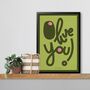 Retro Illustrated Olive You Print, Food Art Illustration, Nostalgic Colourful Foodie Stylised Home Décor, A5 A4 A3 A2 A1, thumbnail 2 of 4