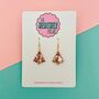 Caramel Swirl / Gold And Pink Glitter Christmas Tree Earrings, thumbnail 2 of 2