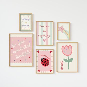 Girls Nursery Wall Art Set | Pink Nursery Prints | Personalised Floral Bedroom Decor, 6 of 6