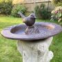 Cast Iron Metal Bird Bath And Feeder Bowl With Sundial Brown Garden, thumbnail 1 of 6