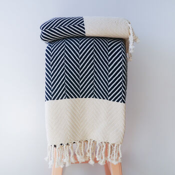Herringbone Navy And Red Soft Cotton Throw, 5 of 9
