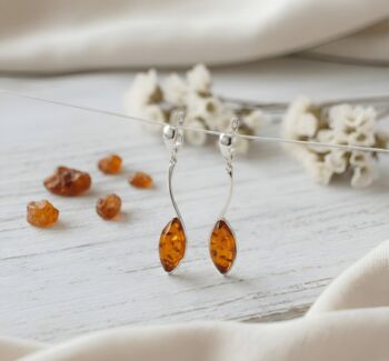 Sterling Silver And Baltic Amber Marquise Drop Earrings, 2 of 3
