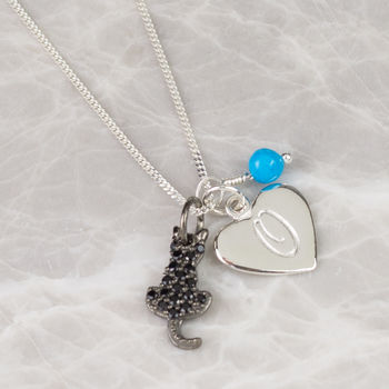 Cat Charm Personalised Silver Necklace With Birthstones, 10 of 12