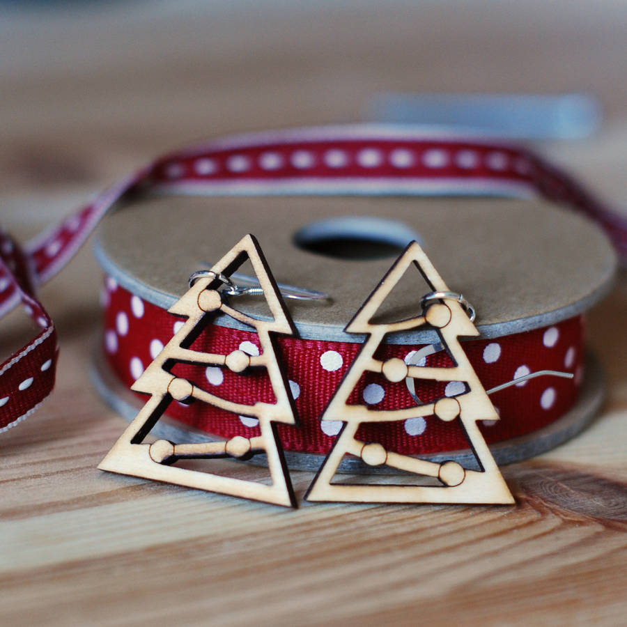 Wooden Christmas Tree Earrings By Press Send
