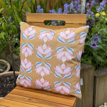 Water Resistant Garden Outdoor Cushion Lotus Flower Mustard, 4 of 4