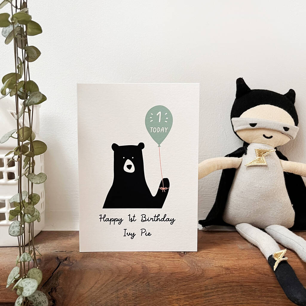 Personalised Bear And Balloon Age Birthday Card
