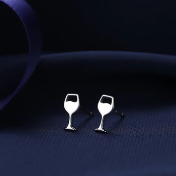 Extra Tiny Wine Glass Stud Earrings Sterling Silver, 6 of 11