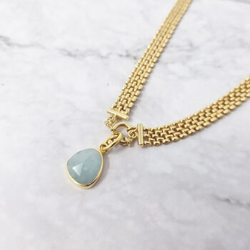 18ct Gold Plated Aquamarine March Mesh Necklace, 2 of 3