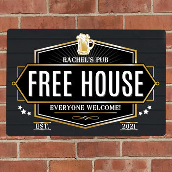 Personalised Free House Pub Black Metal Sign, 2 of 4