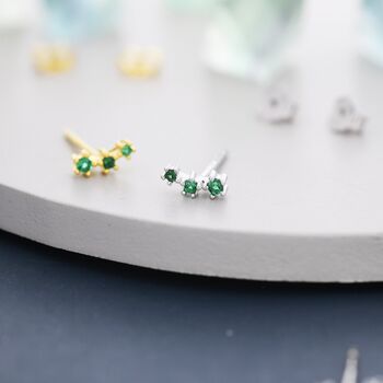 Extra Tiny Emerald Green Cz Trio Stud Earrings, 2 of 11