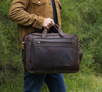 Large Genuine Leather Briefcase With Luggage Strap, 2 of 9