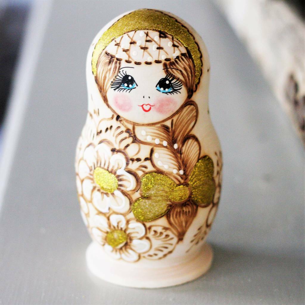 Handmade Russian Nesting Dolls Gold By Loula and Deer